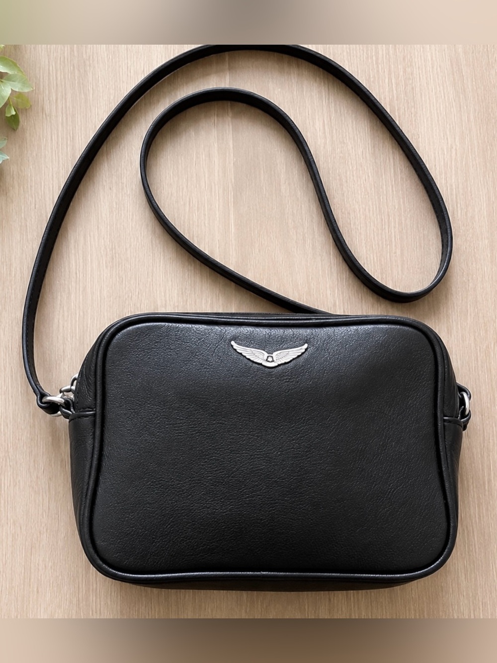 Zadig & Voltaire Boxy Wings XS Black Leather Camera Crossbody Bag